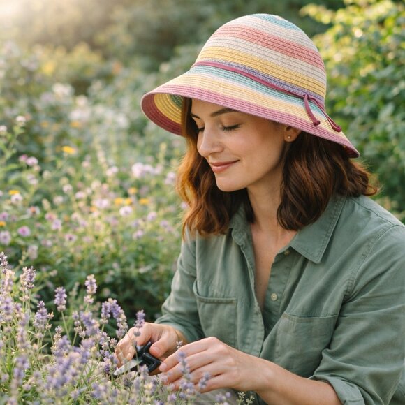 Jaclyn Smith Pastel Stripe Wide Brim Sun Hat | Packable Beach Resort Hat main image 4